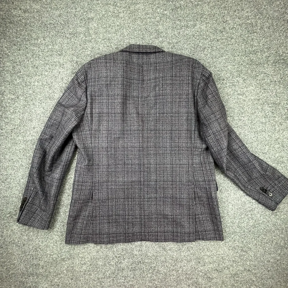 Joseph Abboud Heritage 44R Blazer Lanificio di Pray Italian Wool Grey Blue Plaid
